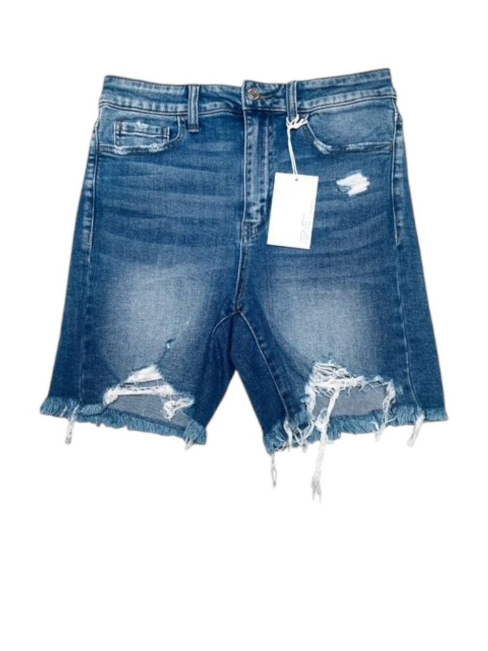 VERVET Sienna Super High-Rise Mid-Length Distressed Denim Shorts, Medium - NWT